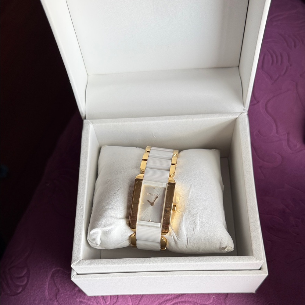 Nina Ricci Gold and White Rectangular Bracelet Watch